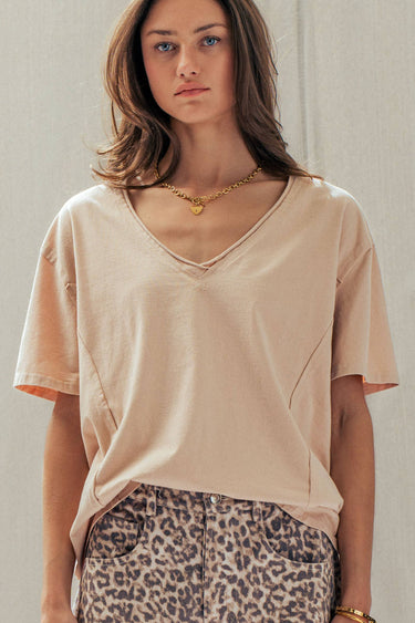 Callie Exposed Seam V-Neck Tee