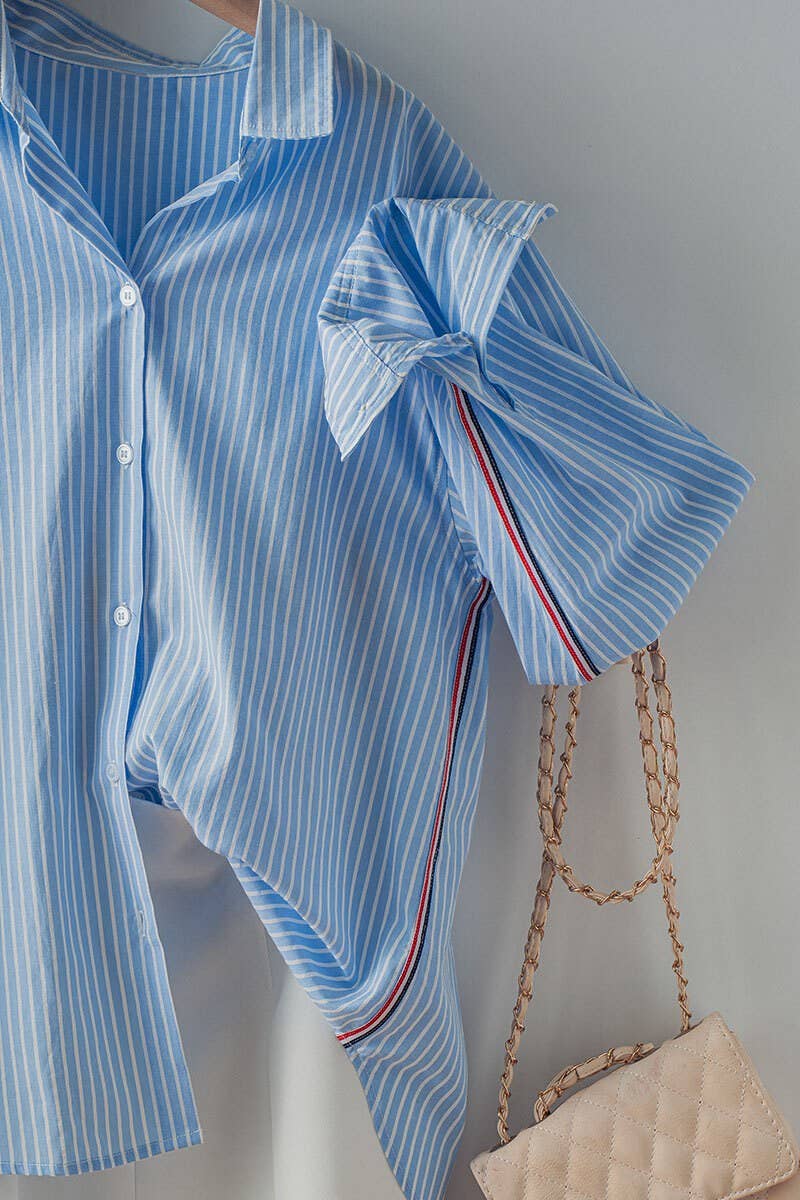 Leona Button Down Oversized Shirt with Twill Tape Stripe