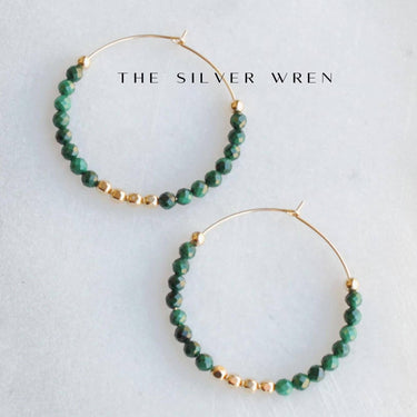 Aaliyah Beaded Malachite Hoop Earrings