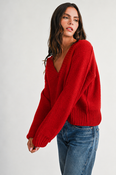 Sonja Brushed V-Neck Pullover Sweater