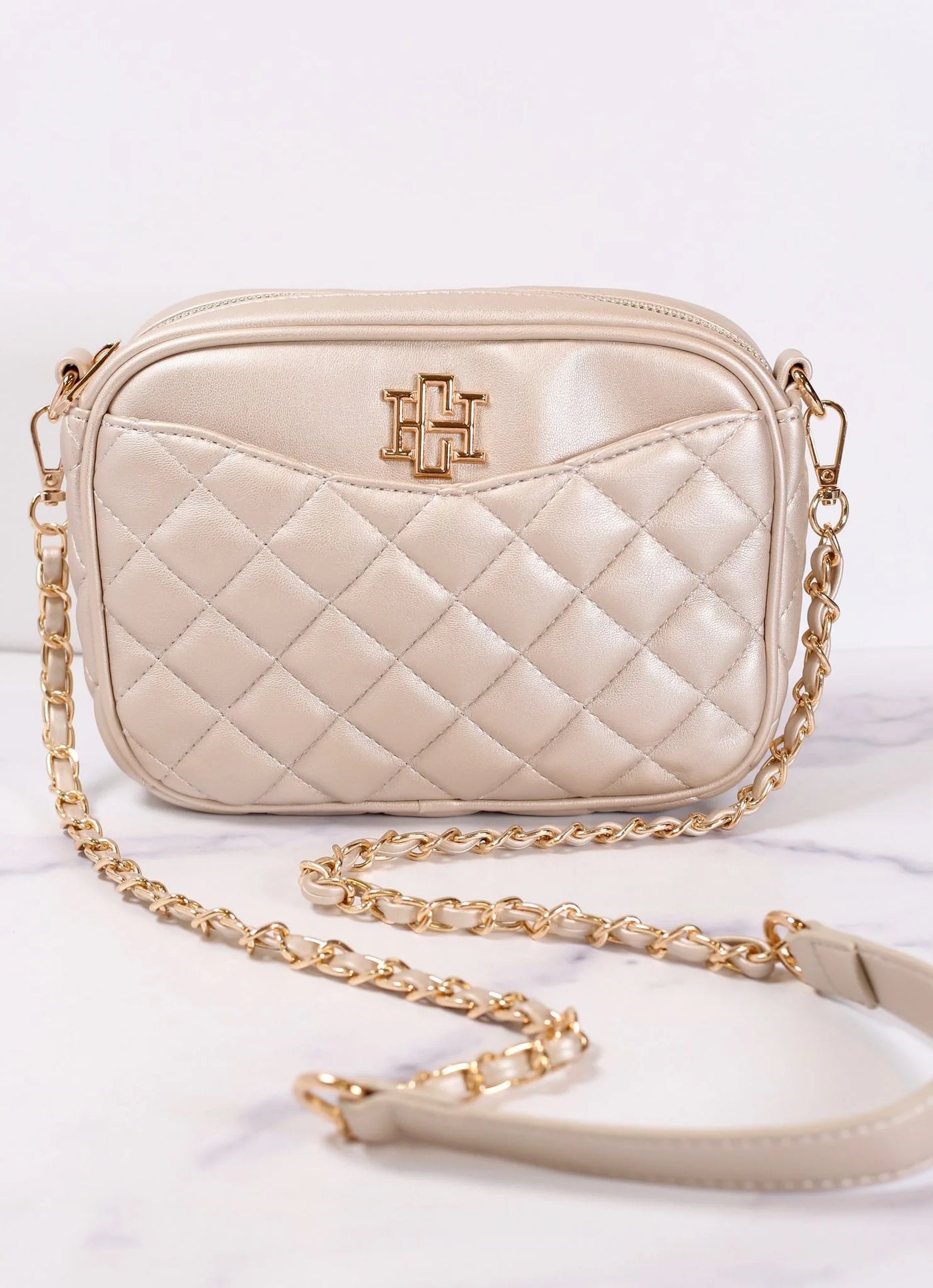 Olivia Quilted Crossbody - Light Pewter
