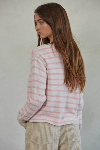 Stella Rose Cotton Stripe V-Neck Cardigan