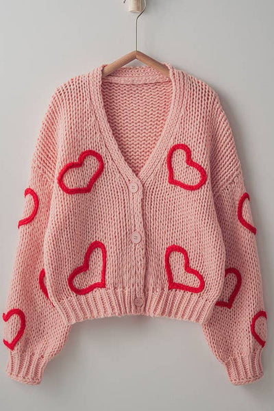 Puffy Heart Crochet Knit Cardigan