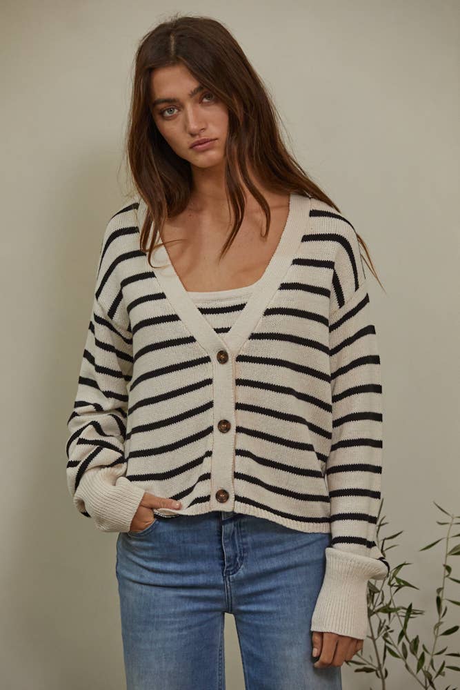 Stella Rose Cotton Stripe V-Neck Cardigan