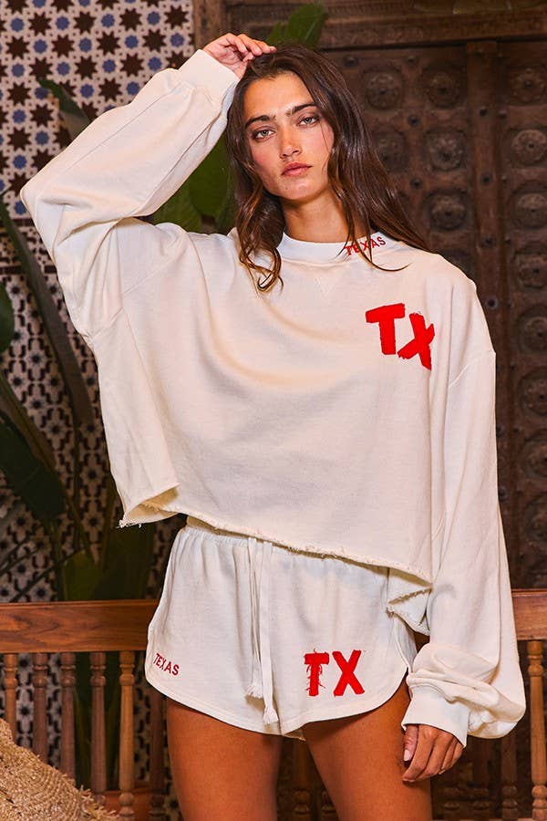 'TEXAS' Embroidered Terry Sweatshirt & Shorts