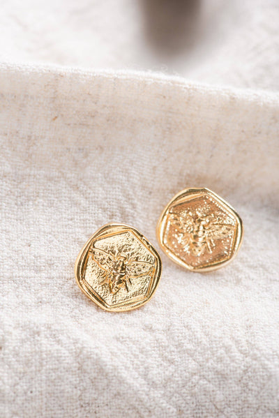 Beekeeper Stud Earrings: Gold