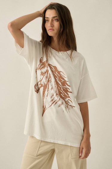 Vintage Horse Garment-Wash Oversize Graphic Tee
