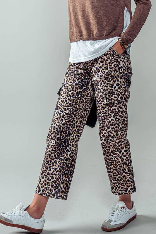 Savanna Leopard Cropped Cargo Pants