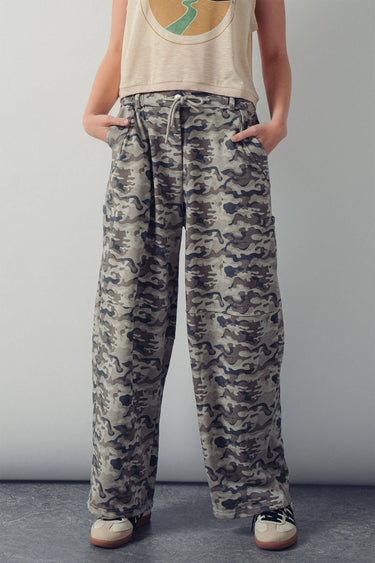 Maureen Camo Print Wide Leg Cargo Sweatpants