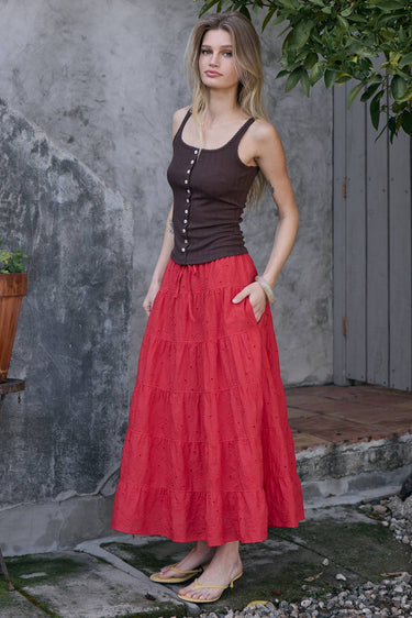 Hendrix Tiered Eyelet Cotton Maxi Skirt