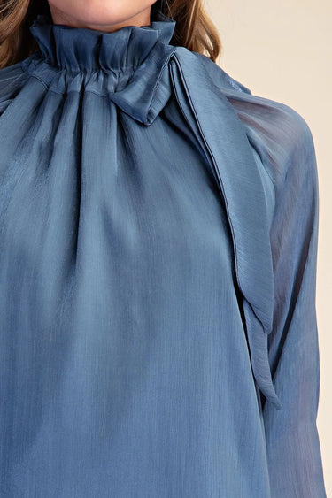 Angelica Slate Tie-Neck Blouse