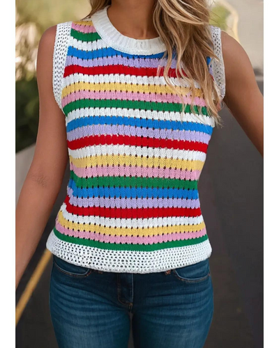 Ashley Striped Cutout Knit Tank Top