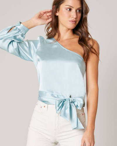 Avalon One Shoulder Long Sleeve Satin Top