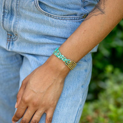 Seed-Bead Stretch Statement Bracelets – Turquoise Water