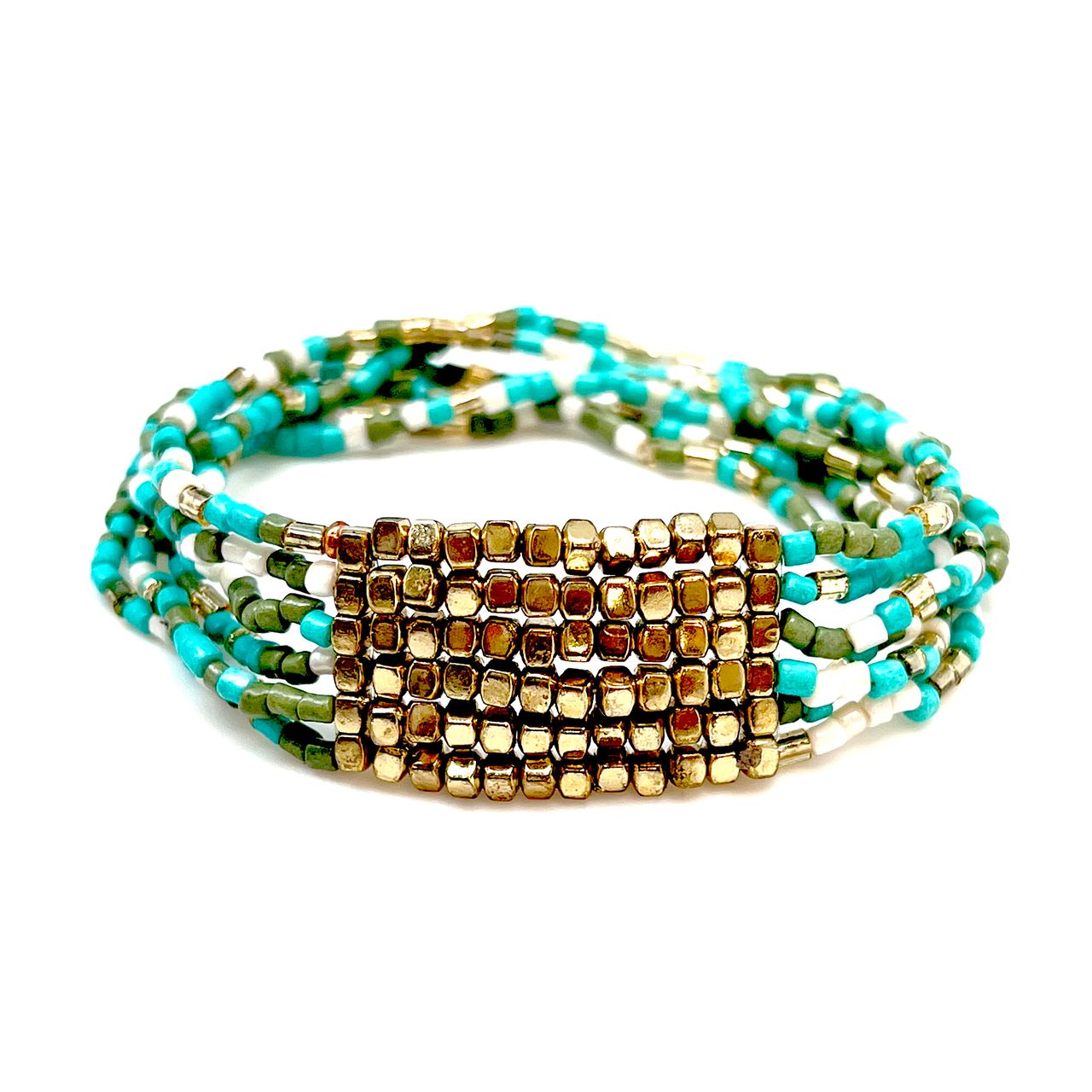 Seed-Bead Stretch Statement Bracelets – Turquoise Water