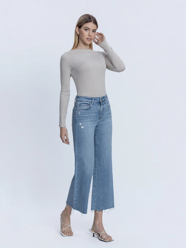Bianca High Rise Raw Hem Wide Crop Jeans