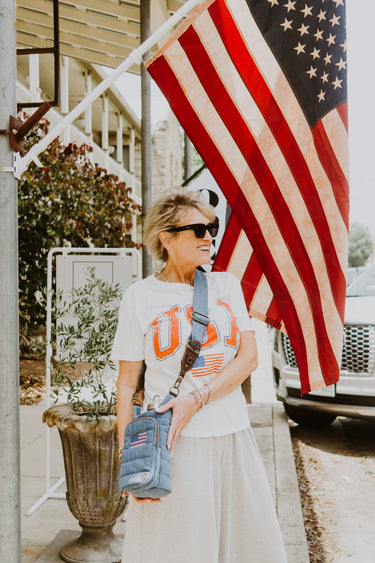 American Flag HydroBag in Denim Canvas with Vegan Leather Strap