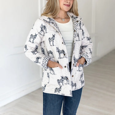 Donkey Icon Linen/Black Quilted Snap Jacket