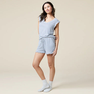 Dream Ruffle Top and Short Set - Indigo & White Stripe