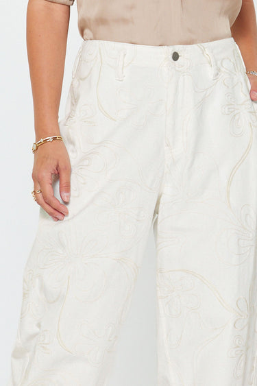 Eva Barrel Leg Pant with Embroidery Details