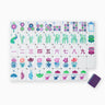 Set of colorful mahjong tiles with numbers and designs on a white background