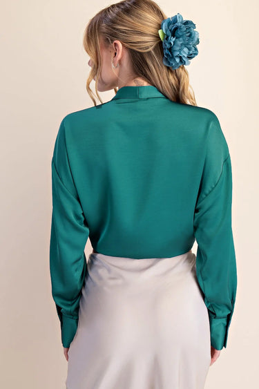 Gwen 2 Way Tie Long Sleeve Blouse-Teal