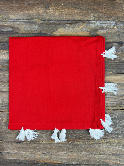 Red Napkin with White Tassels set/4