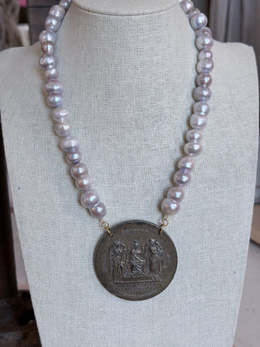 1960s French Medal/Baroque Pearls