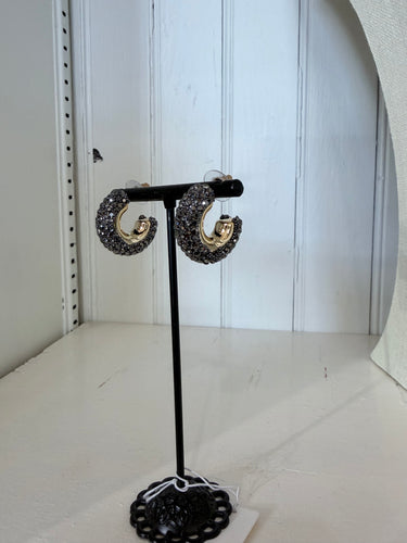 Gunmetal Crystal Hoops by CV Designs