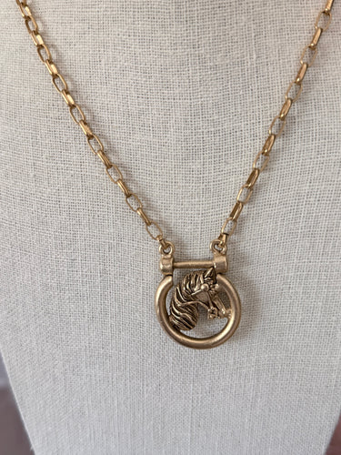 Long Horse in Bit Gold Necklace by Yochi