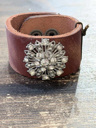 1940s Brooch Leather Brown Cuff by MIDS