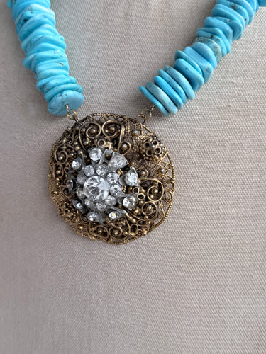 1940s Brooch/ 1960s Turquoise Necklace