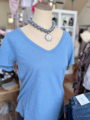 S/S Classic Deep V-Tee - Bay Blue