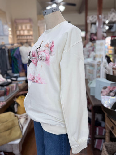 Pink Champagne Santa Rhinestone Graphic Christmas Sweatshirt