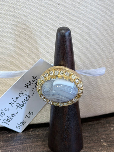 1970s Ring Grey Blue Stone