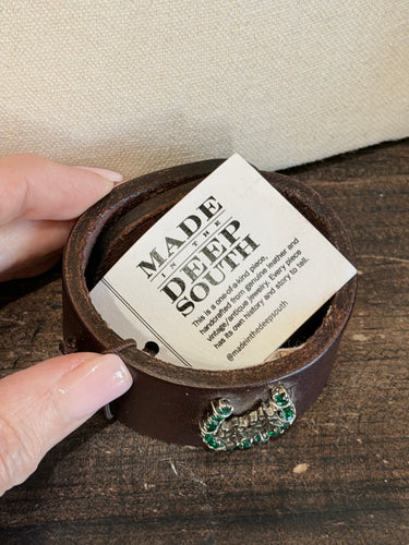 1940s Horseshoe Brooch Leather cuff