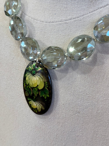 1960s Russian Hand Painted Brooch Necklace
