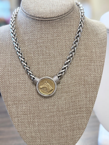 Yochi Horse Head Center Coin w/Wheat Chain (multiple styles)