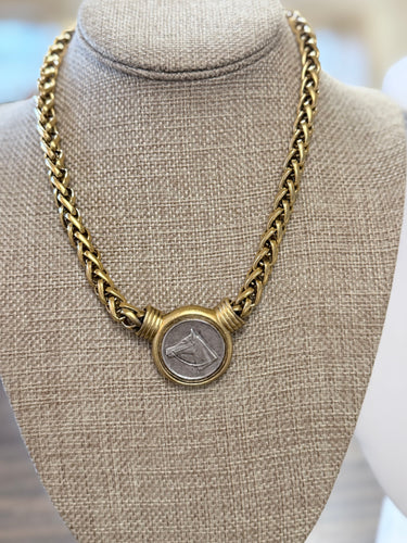 Yochi Horse Head Center Coin w/Wheat Chain (multiple styles)