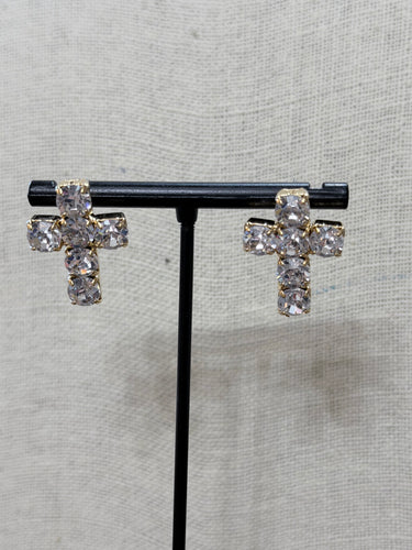 Yochi Cross Stud Earrings in Turquoise or Clear