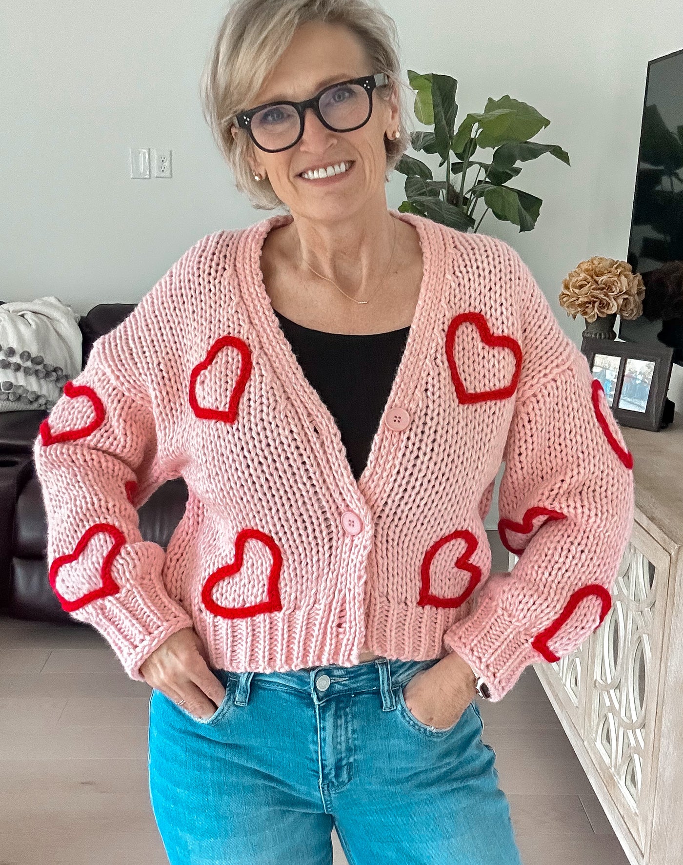 Puffy Heart Crochet Knit Cardigan