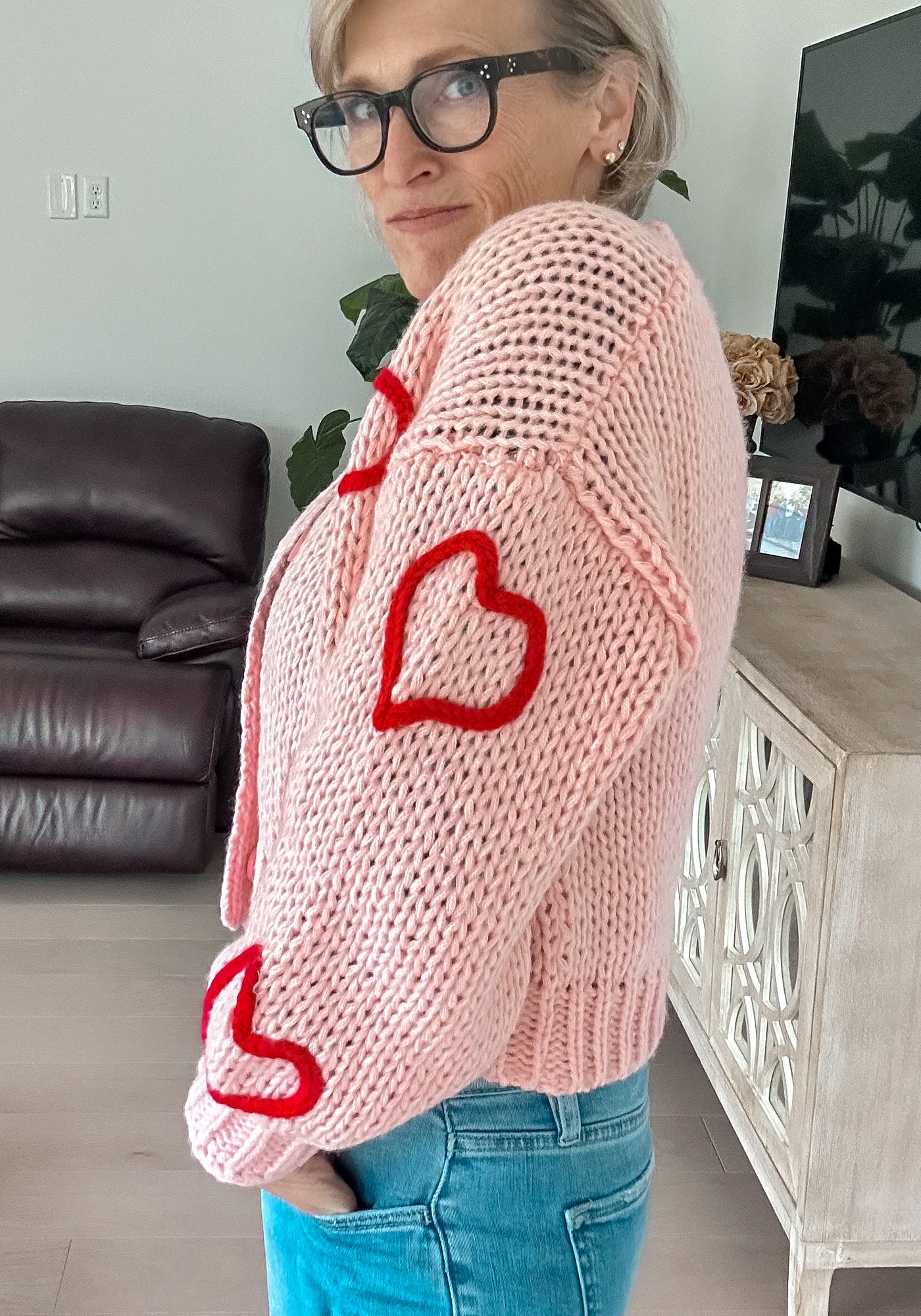 Puffy Heart Crochet Knit Cardigan