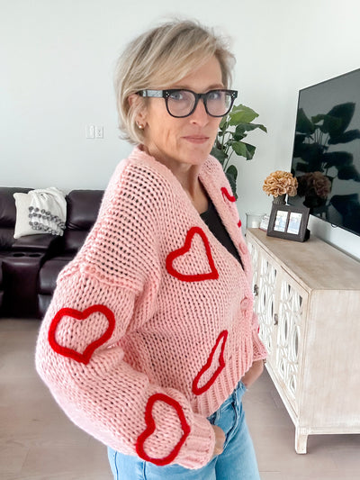 Puffy Heart Crochet Knit Cardigan