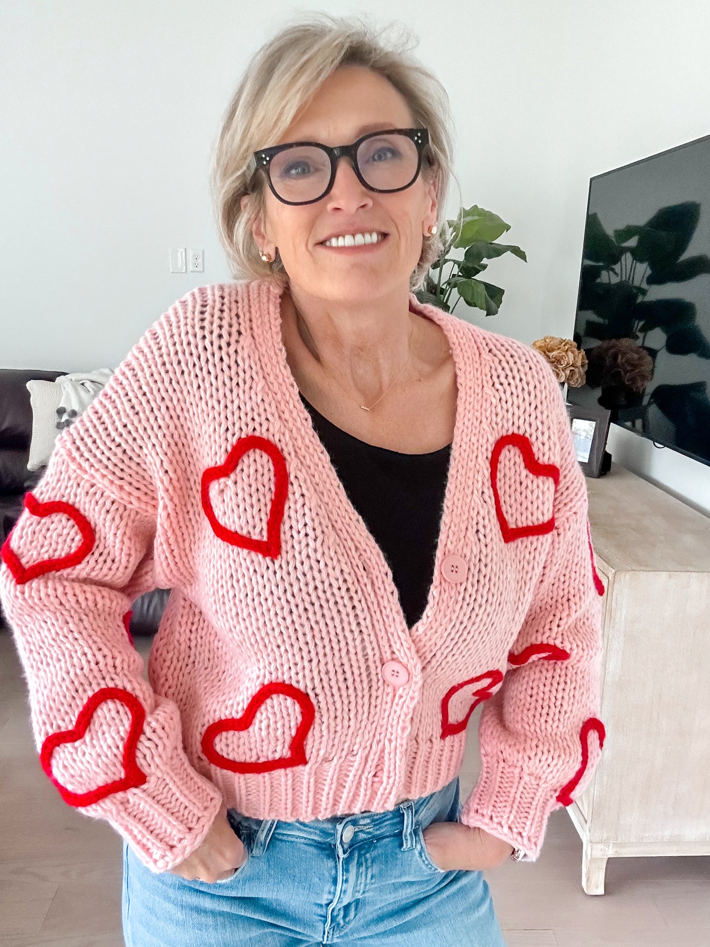 Puffy Heart Crochet Knit Cardigan