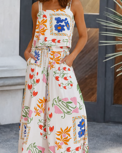 Margaret Square Neck Tank and Wide Leg Floral Set