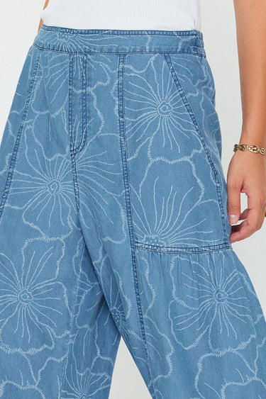 Olivia Floral Wide Leg Chambray Pant