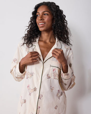Embroidered Hens- Long PJ Set by PrintFresh