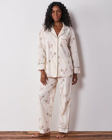 Embroidered Hens- Long PJ Set by PrintFresh
