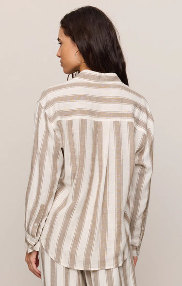 The Perfect Striped Button Up - Light Toffee