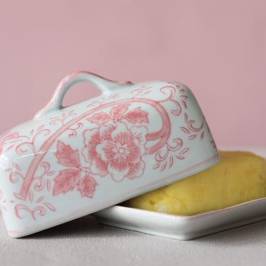 Pink Floral Butter Dish